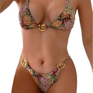 Women's 2 Piece Leopard Floral Bikini Sets Ring